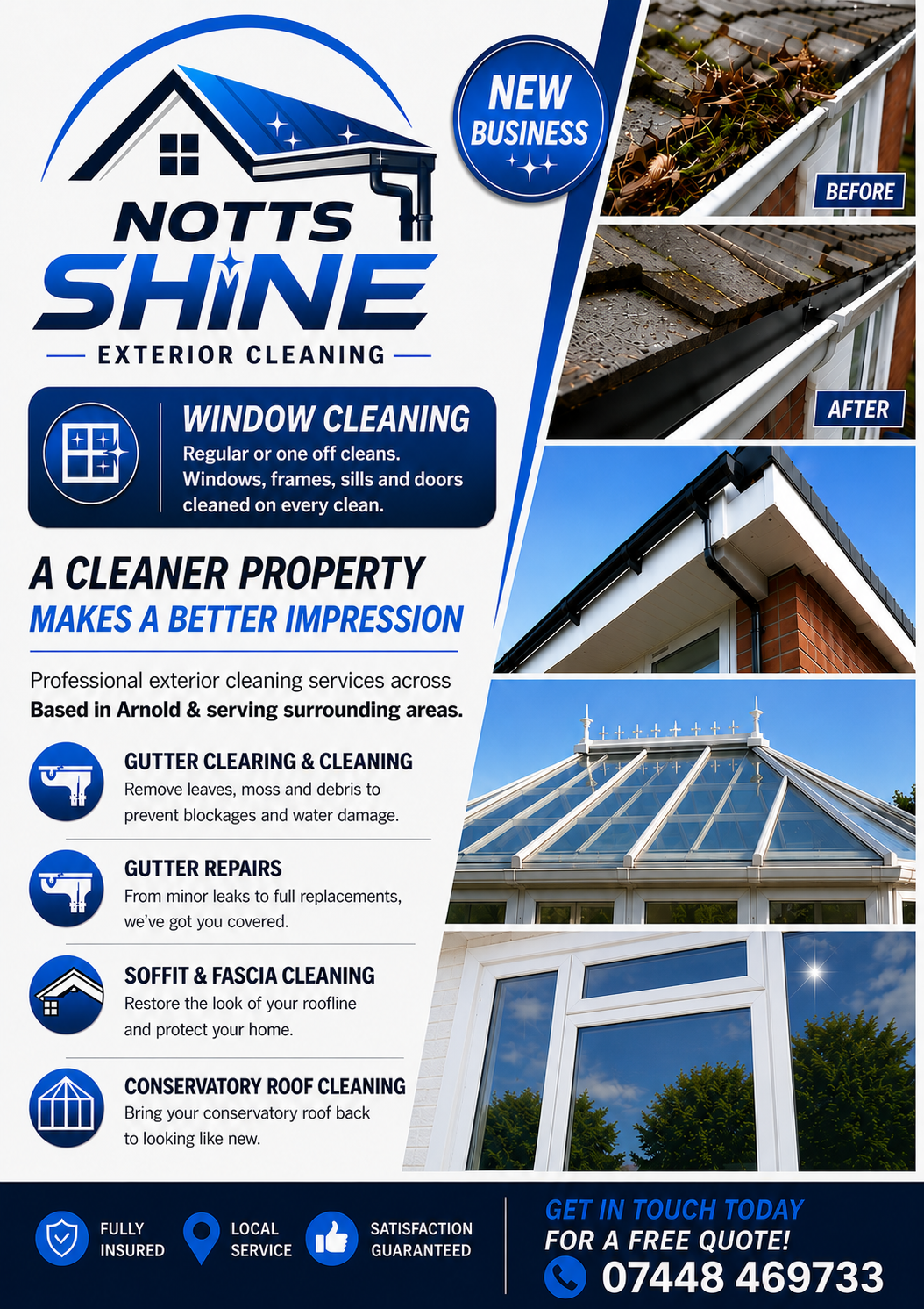 Notts Shine Exterior Cleaning services flyer for window cleaning and exterior cleaning in Arnold Nottingham